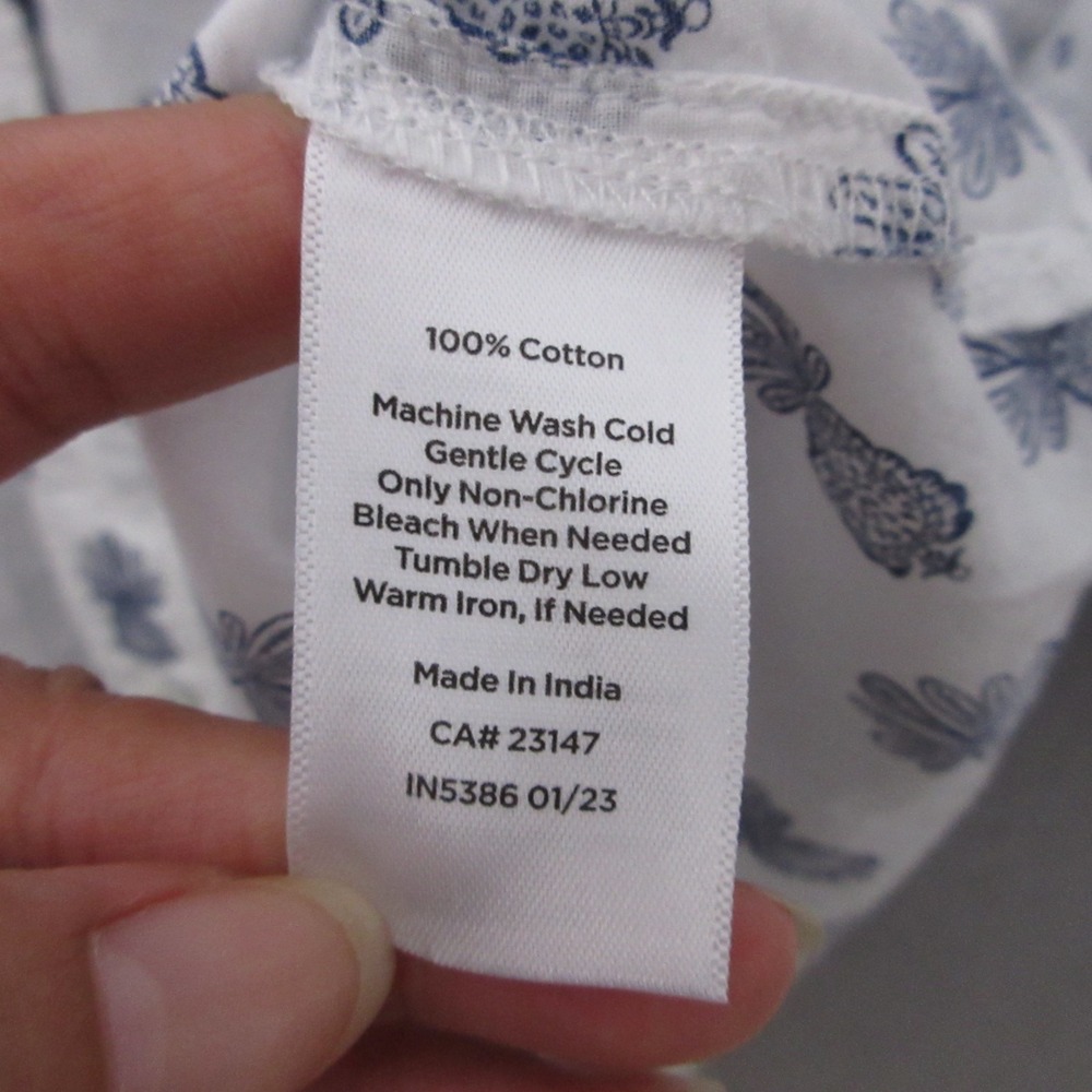 Talbots Top Plus 2X Blue Pineapple Button Up Long… - image 5